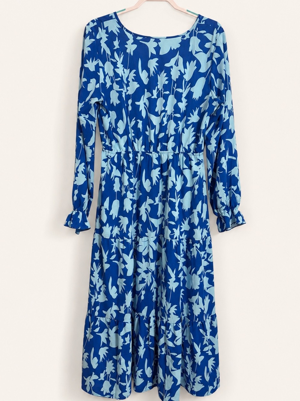 Fashion Blue Floral Tiered Midi Dress – Size Large - Picture 6 of 7
